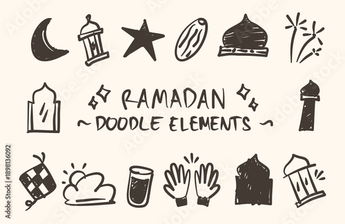 	
Ramadan hand drawn illustration pack. Set of Islamic doodle vector design elements. Sketch style muslim cartoon icon collection. Scribble of Eid Al-Fitr ornaments. Ramadan doodle background.