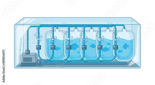Intricate Aquaculture System with Multiple Tanks and Fish Population