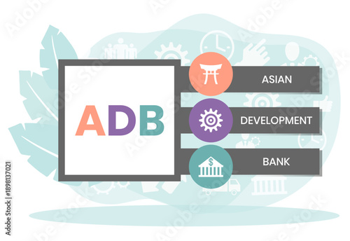 ADB - Asian Development Bank acronym. business concept background. vector illustration concept with keywords and icons. lettering illustration with icons for web banner, flyer, landing page