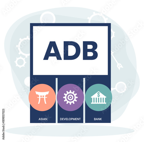 ADB - Asian Development Bank acronym. business concept background. vector illustration concept with keywords and icons. lettering illustration with icons for web banner, flyer, landing page