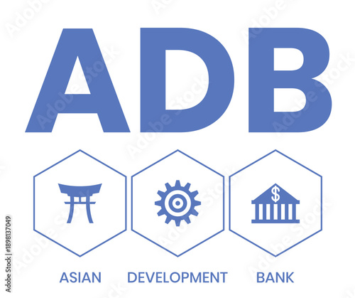ADB - Asian Development Bank acronym. business concept background. vector illustration concept with keywords and icons. lettering illustration with icons for web banner, flyer, landing page