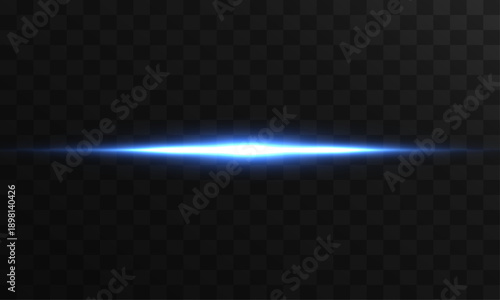 Blue beams of light and abstract lens flare create a captivating visual composition. A glowing line creates a modern, cyber-aesthetic atmosphere. Blue road lighting lines in vector graphics.