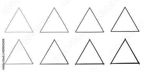 Hand-drawn doodle set of triangles on a white background.