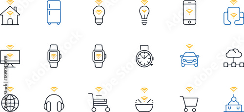 Summer Vacation Line Art Icon Set with Tropical Fruit and Beach Accessories