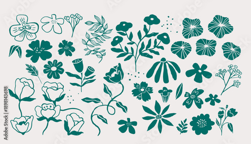 Vintage flower doodles and hand-drawn floral elements collection