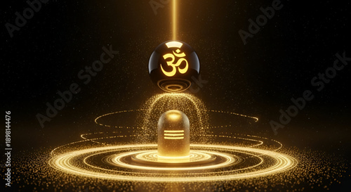 Shivling maha shivaratri golden cosmic energy with om symbol spiritual worship hindu devotion sacred meditation festival background illustration