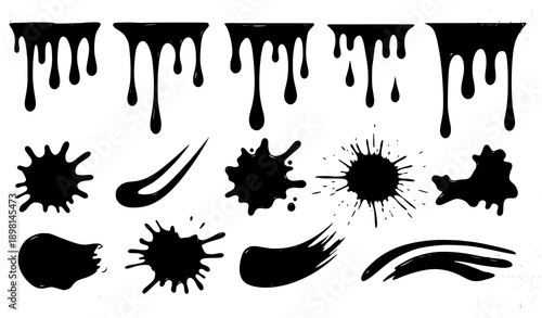 Dripping red liquid and fruit syrup realistic vector elements isolated on transparent background