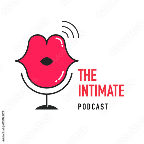 Red lips microphone logo. Love and intimacy podcast concept design.