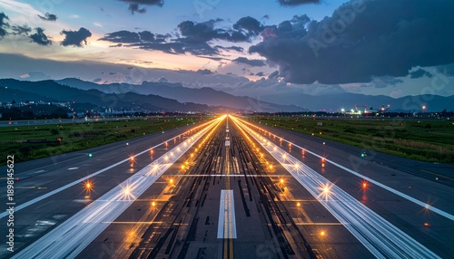 Runway Lights at Dusk - A Path to the Horizon.