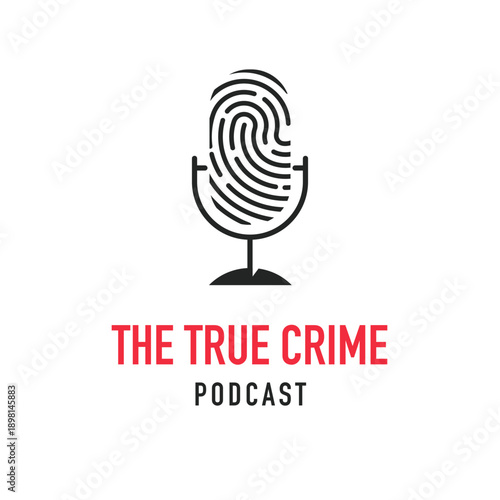 Fingerprint microphone logo. True crime podcast concept design.