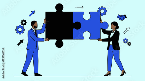 Diverse Business Team Connecting Puzzle Pieces: Collaboration, Partnership, and Strategy Solution