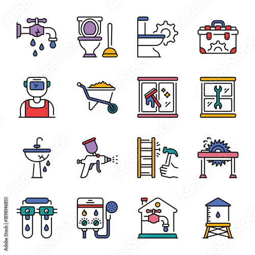 Home Repair And Maintenance filled outline Icon Set 04