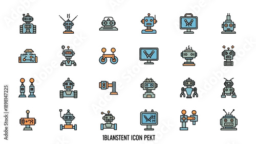Collection of Various Robot Icons and Symbols.