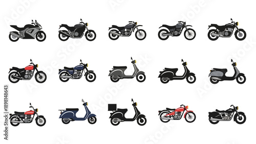 Collection of various motorbikes and scooters.