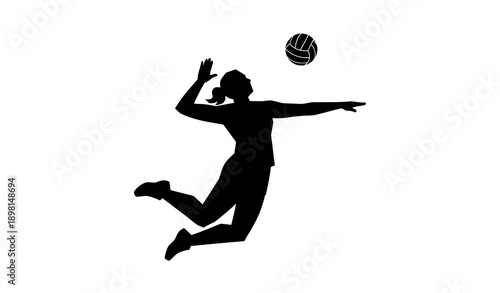 Minimal Female Volleyball Spike Jump Silhouette Flat Vector Graphic