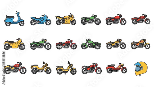 Collection of Various Motorcycles and Scooters.