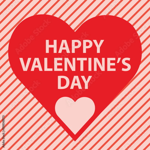 A festive red heart with "Happy Valentine's Day" text and a striped pink background, celebrating love and romance.