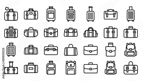 Collection of various travel luggage icons.