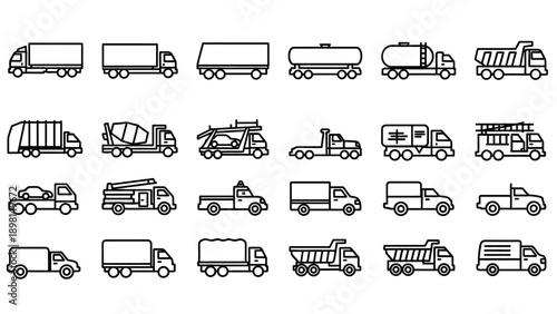 Collection of various truck vehicle icons.