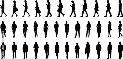 Business,people,silhouette,walking,standing,poses,set,men,women,office,professionals,commuters,urban,city,work,vector,illustration,isolated,white,background