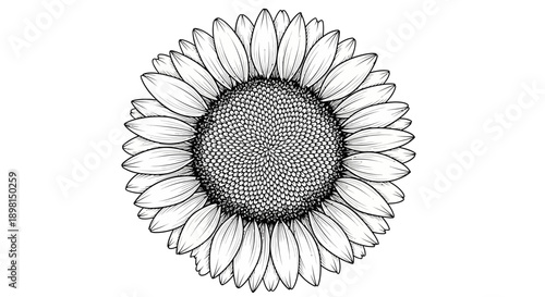 Hand drawn sunflower bloom in a monochrome sketch style.