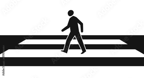 Pedestrian crossing sign with a person walking on a crosswalk.