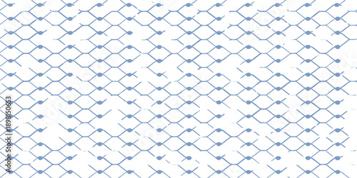 Seamless blue vector pattern with a metal mesh grid and wire fence texture featuring square chain link lines for a security backdrop or industrial textile wallpaper design