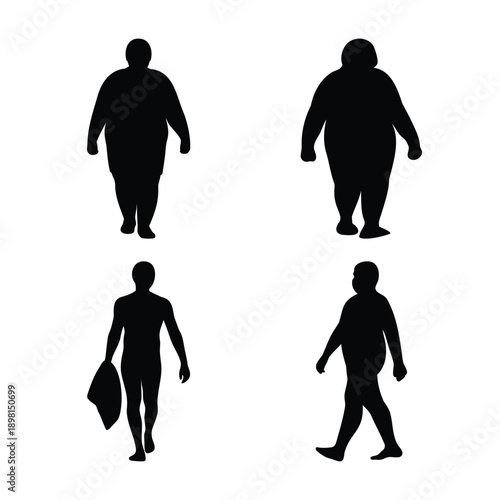 An array of human body silhouettes illustrating diverse weight categories and physical forms