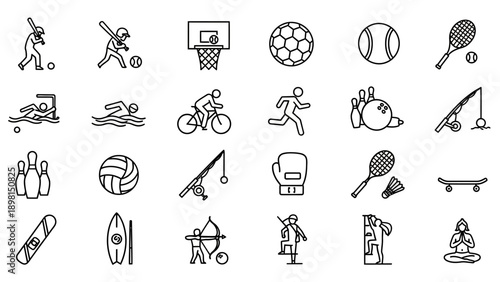 Collection of Various Sports Icons and Symbols.