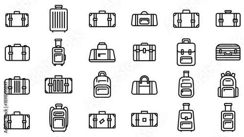 Collection of Various Suitcase and Luggage Icons.