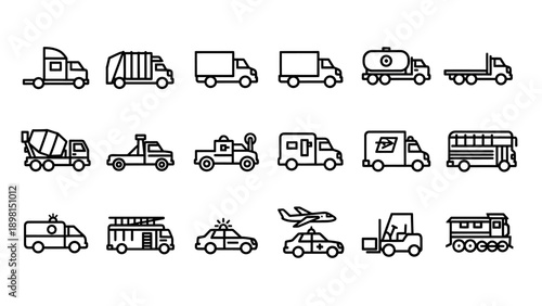 Collection of Various Vehicle Icons Illustration.