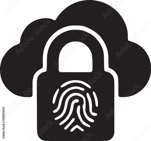 Cloud Security Biometric Fingerprint Lock Vector Icon