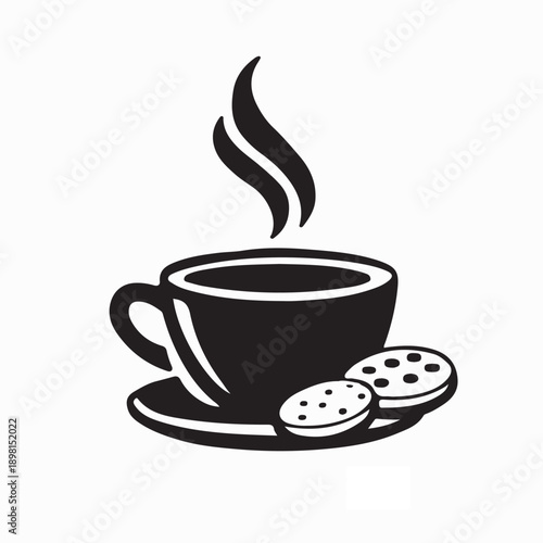 Steaming Tea Cup and Biscuit Silhouette Logo Vector on White Background