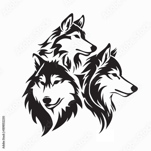 Three Headed Wolf Mascot Design Illustration Isolated on White Background