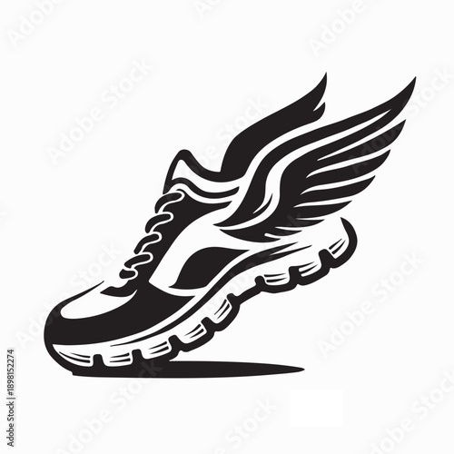Speeding Running Sport Shoe Icon Wings Logo Vector on White Background