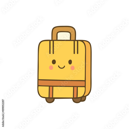 Cute Smiling Suitcase Icon in Flat Cartoon Style
