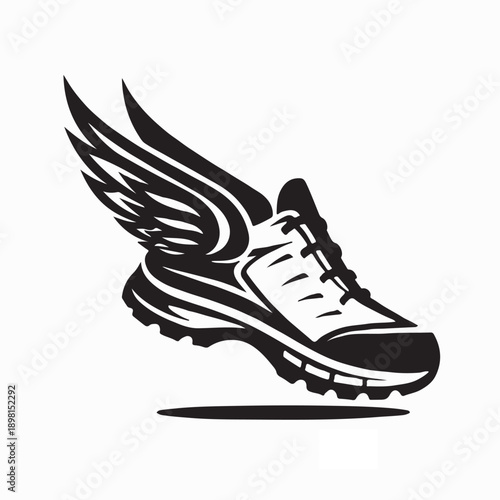 Speeding Running Sport Shoe Icon Wings Logo Vector on White Background