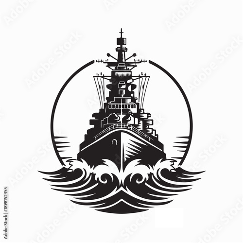 Warship Front Logo Vector. Navy Ship Logo Illustration on White Background