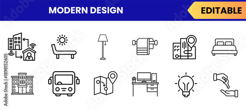 Modern real estate and home service line icons set for property design marketing