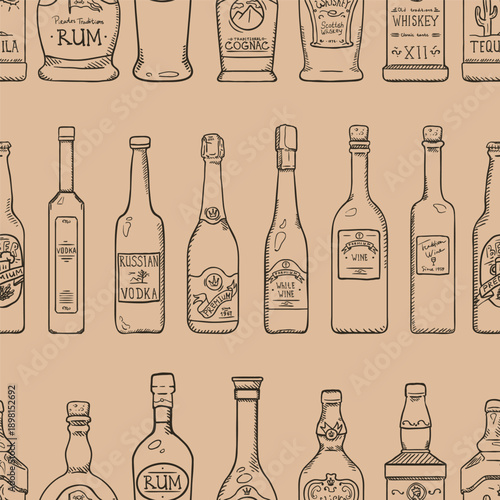 Vector Seamless Pattern of Sketch Bottles