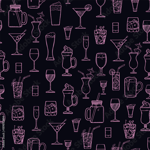 Vector Seamless Pattern of Sketch Cocktails