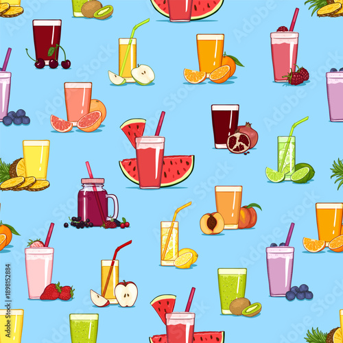 Vector Seamless Pattern of Juice and Fruits