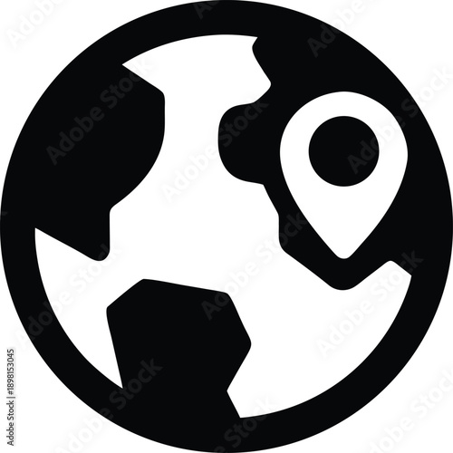 globe with location pin marker silhouette vector illustration on transparent background