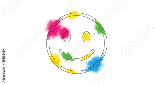 Colorful Smiley Face with Watercolor Effect Isolated on White Background