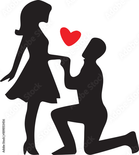 Romantic Proposal Silhouette with Red Heart