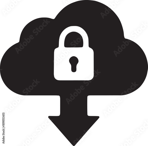 Secure Cloud Download and Data Retrieval Vector Icon