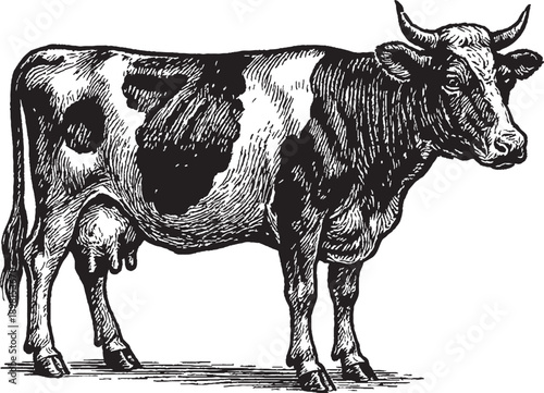 A cow is standing in a field. A cow is standing in a field. It has a white spot on its back