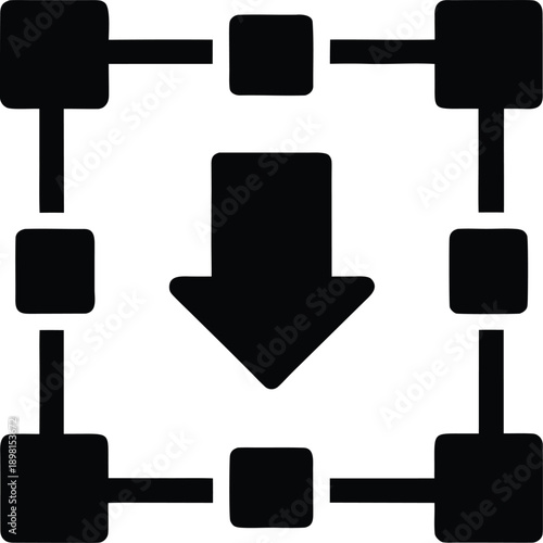 downward arrow pointing into box silhouette vector illustration on transparent background