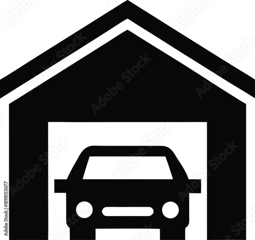 detached garage with car inside silhouette vector illustration on transparent background