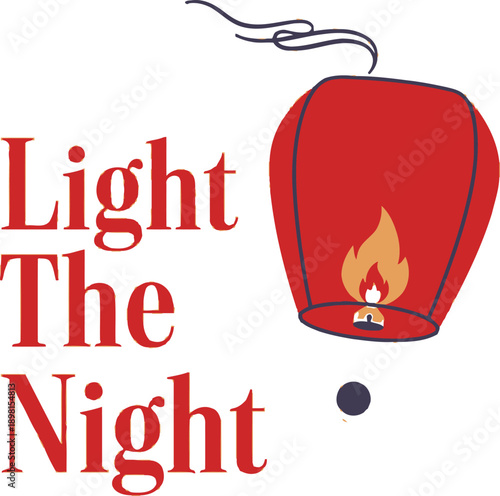Light The Night sky lantern typography design vector illustration for asian festivals celebration and glowing hope concepts on transparent background.